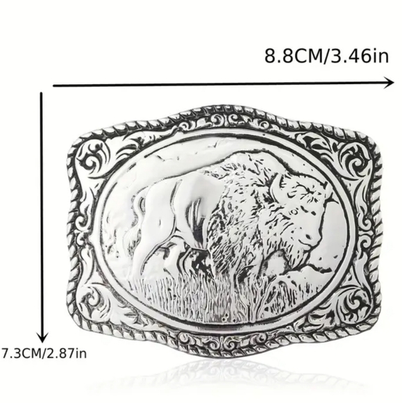 Beautiful New silver Buffalo Bison rope detailed belt buckle - Picture 8 of 12